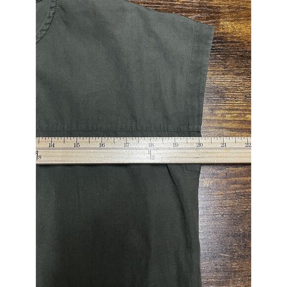 Nicobar Lagenlook Minimalist Dress Womens Medium Olive Green Cap Sleeve Pockets - Picture 9 of 9